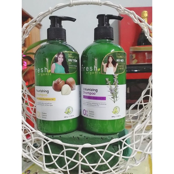 Dầu gội ,Xả Fresh Organic, phục hồi hư tổn,giảm gãy rụng 500ml, 180g