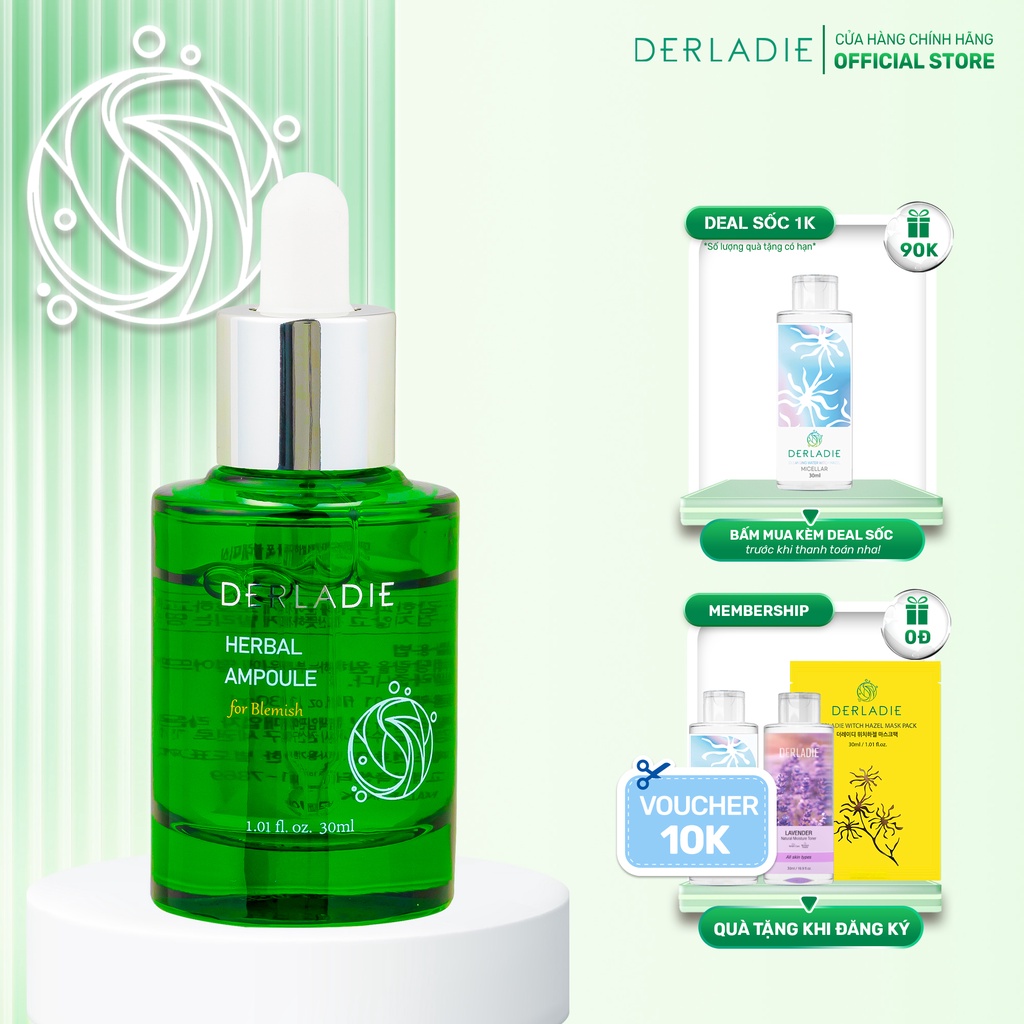 [Mã FMCGMALL -8% đơn 250K] Siêu Tinh Chất Tràm Trà Giảm Mụn Sau 14 Ngày Derladie Herbal Ampoule For Blemish 30ml