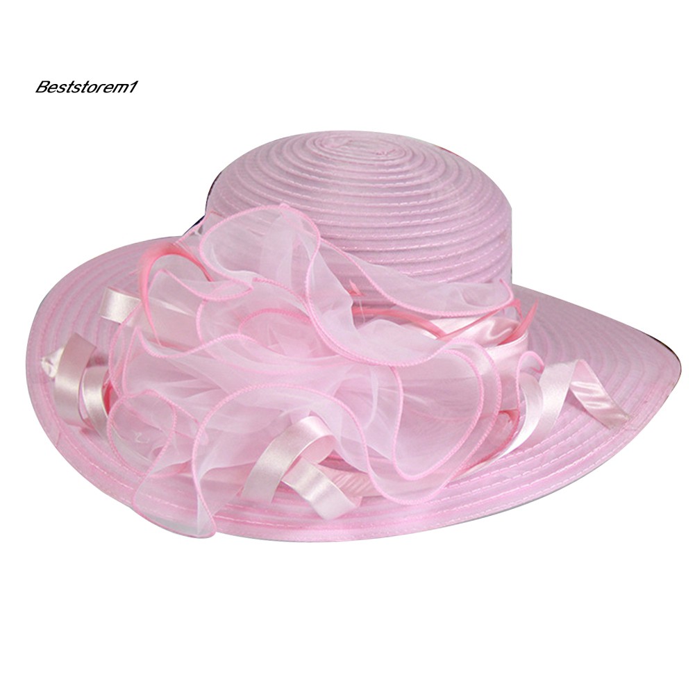 Beststore_Fashion Women's Organza Floral Wide Brim Kentucky Derby Church Dress Sun Hat