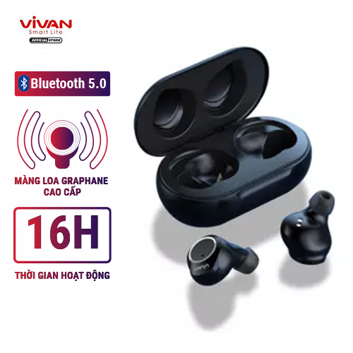 Tai nghe Bluetooth không dây 5.0 Vivan T100 nút điều khiển cảm ứng kết nối bluetooth android ios hoạt động 16 giờ