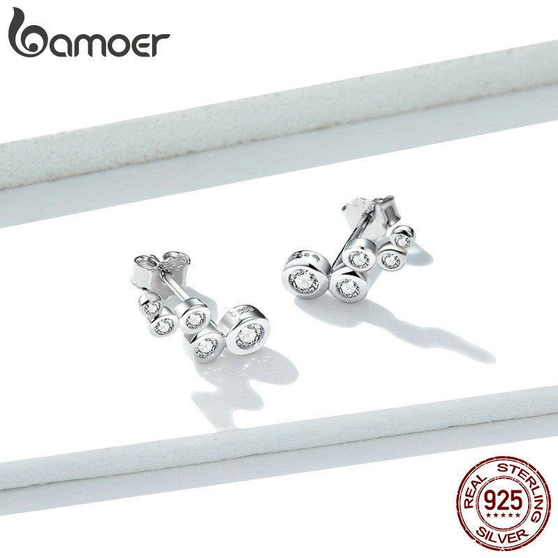 Đôi Bông Tai BAMOER BSE235 Bạc 925 Hình Bong Bóng Hình Học Đơn Giản Dành Cho Nữ