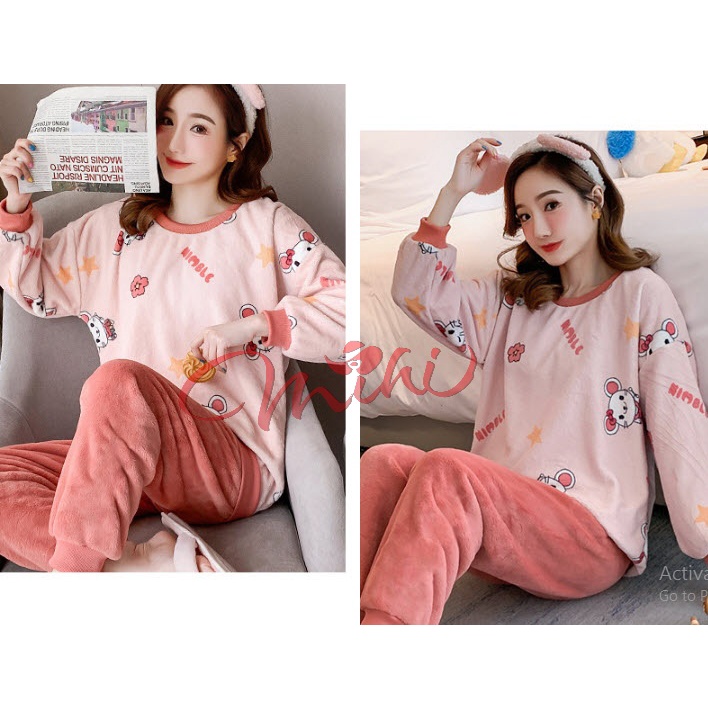 Đồ bộ nữ NỈ BÔNG hàng Quảng Châu - Quần áo ngủ đẹp mặc nhà thời trang dài tay thu đông sang trọng, ấm áp Bigsize giá rẻ