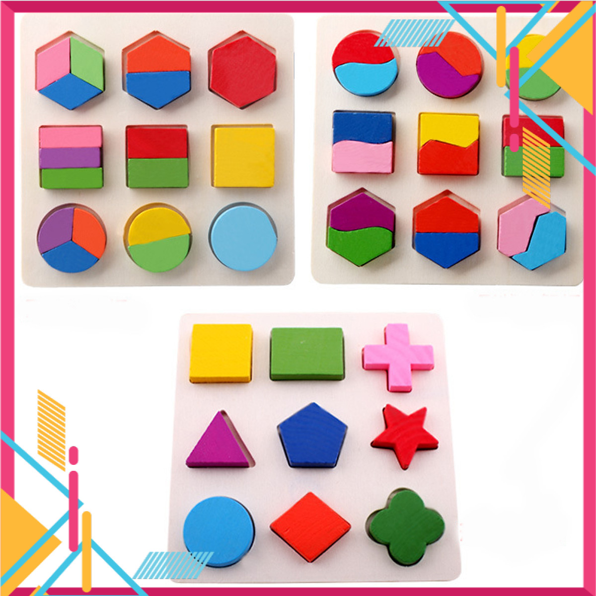 Mua Ngay Đồ chơi gỗ giáo cụ Montessori combo 3 bảng lắp ghép hình khôi – TotdepreHH1042 Giúp Trẻ Phát Triển