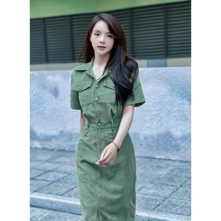 Váy sơ mi da lộn bo eo(sẵn tại shop)