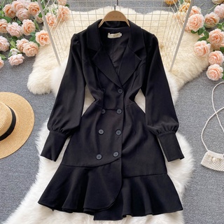 Đầm đuôi cá cổ vest sang chảnh, váy liền công sở Đ783