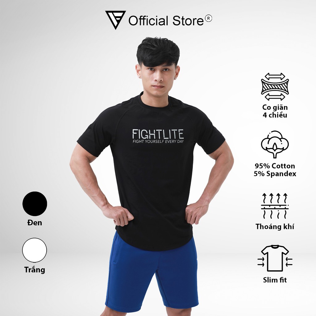 Áo ngắn tay tập gym nam FIGHTLITE dáng thể thao, cotton cao cấp, co giãn bốn chiều.