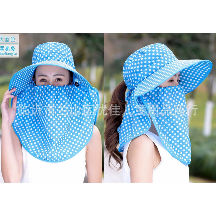 nón mũ chống nắng có che mặt che sau tóc chấm bi - nc147