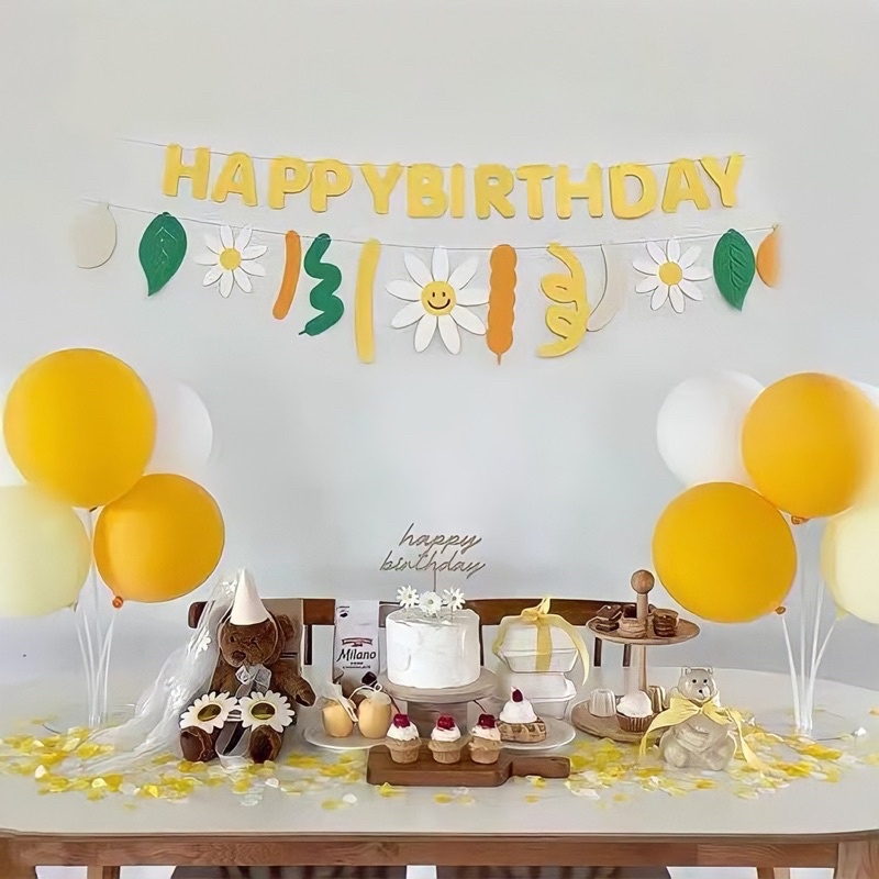 Bộ Dây Cờ Happy Birthday Happy 100 Day Chất Liệu Nỉ Trang Trí Sinh Nhật Phong Cách Hàn Quốc - Yori Party