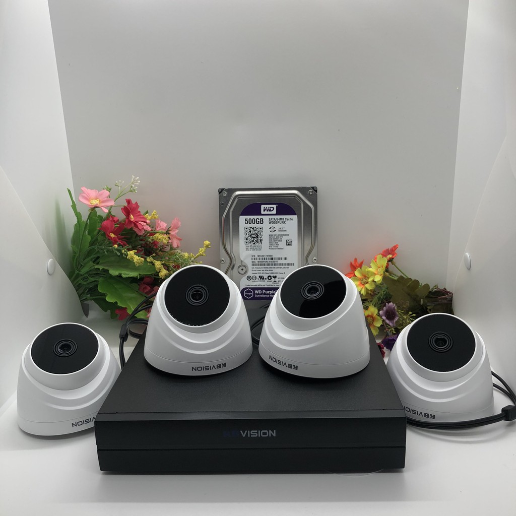 Trọn Bộ 4 Mắt 2.0 KB-VISION Đâu 7114SD6 - 04 Mắt camera 2.0 mã KX-2111CD4 Hoặc KX-2112CD4 - 01 Hdd 500g Westent Tím