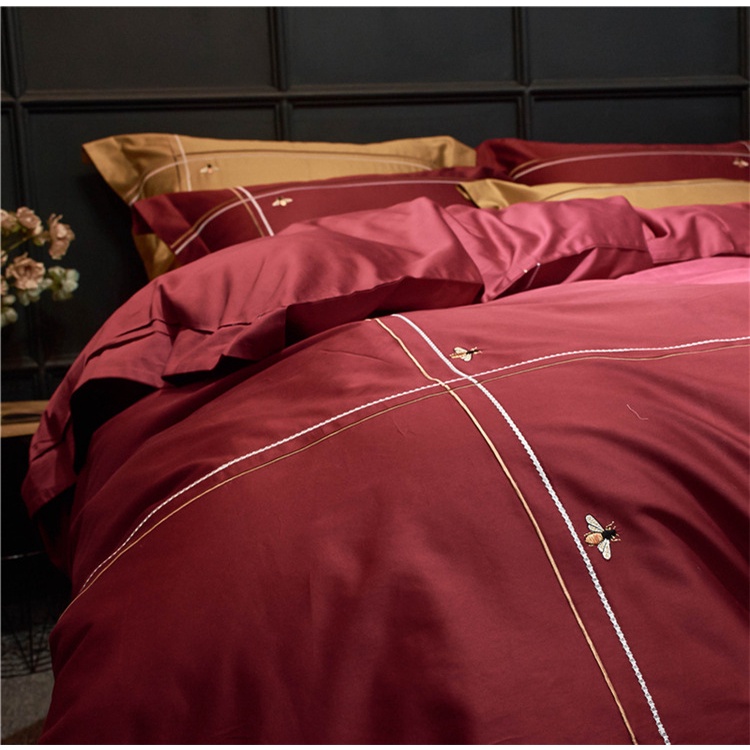 173119 Bộ chăn ga cưới chất cotton lụa thêu 4CT cao cấp hàng nhập 150-180x200cm