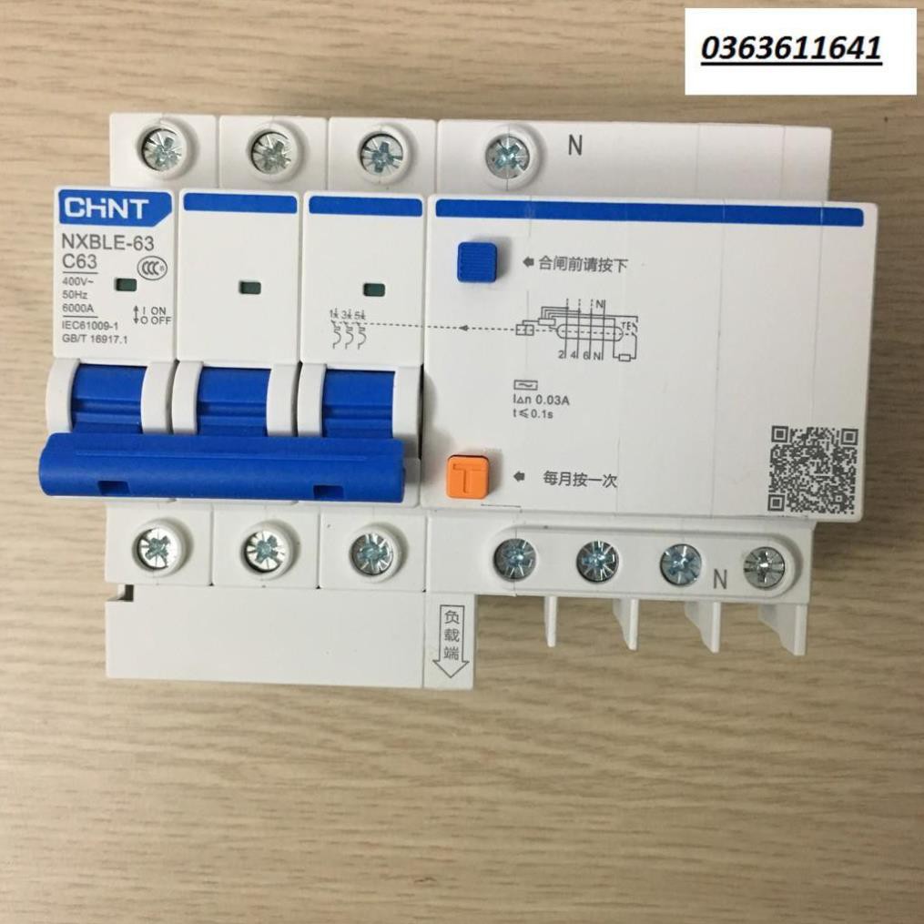Attomat RCBO chint 3P+N 63A NXBLE-63