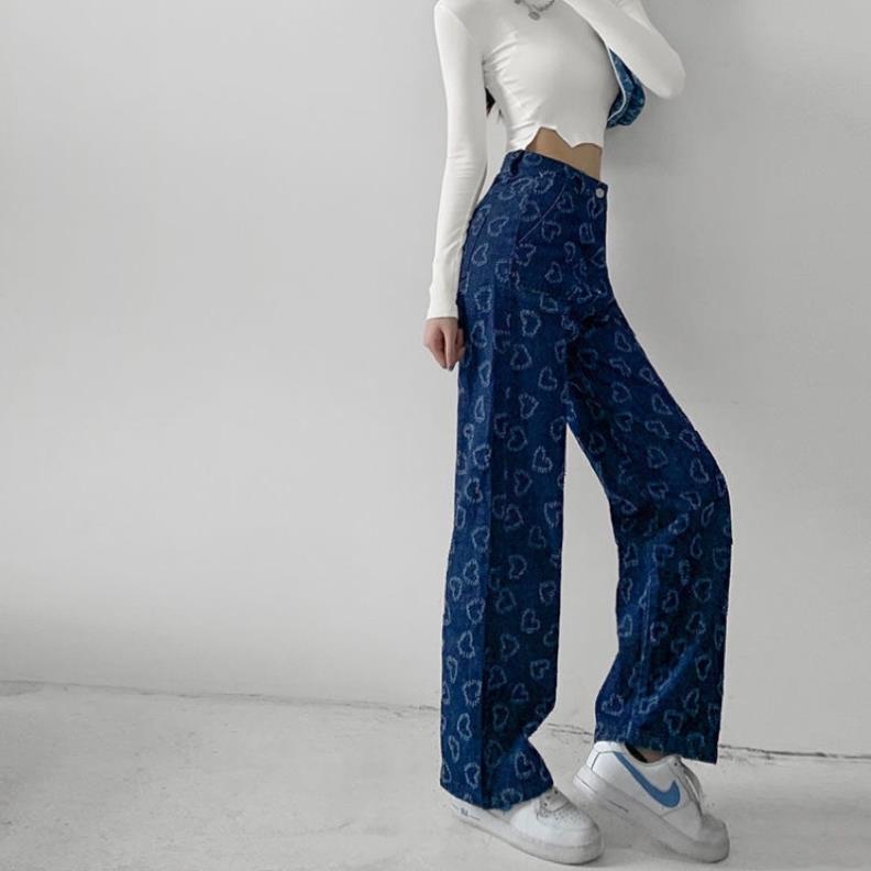 NEW ARRIVALS FREESHIP QUẦN JEAN DEMIN CẠP CAO XƯỚC HOẠ TIẾT TRÁI TIM