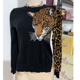 Áo thun con hổ,tay áo hình da báo phối nhung. size M thanh lý
