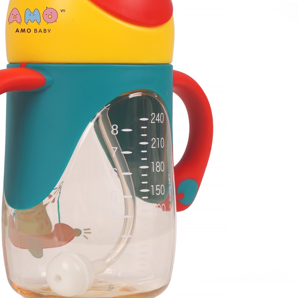 Bình tập hút cho bé - chất liệu PPSU AMOBABY 240ml - sản phẩm chính hãng