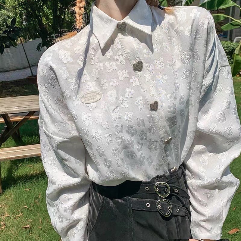 Sơmi trắng Shirt KYMAKUTU khuy áo trái tim