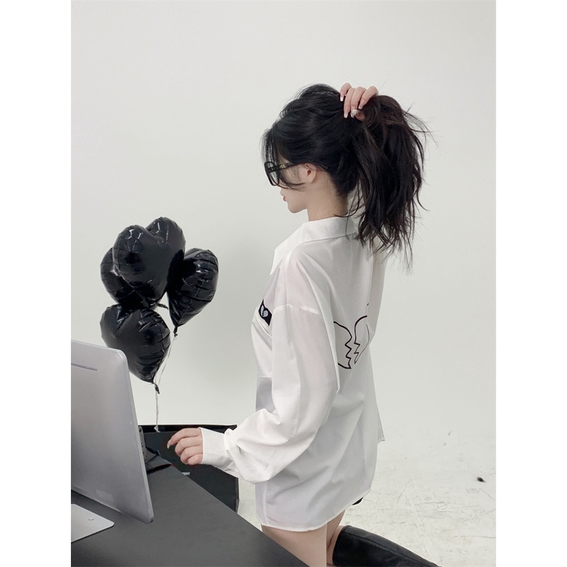 Cocory vn Áo Sơ Mi Tay Dài Dáng Rộng In Họa Tiết Trái Tim Xinh Xắn Thời Trang Mùa Thu Cho Nữ