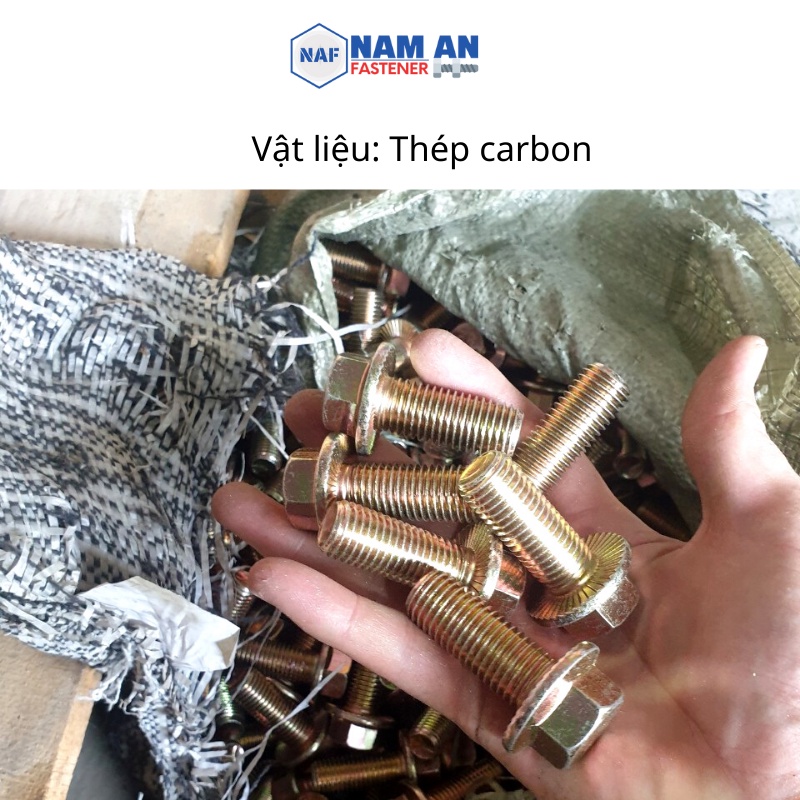 50 con Bu lông liền long đen phẳng M5, M6 mạ vàng, cấp bền 8.8, bulong liền phẳng chiều dài: 10, 12, 16, 25, 40 mm