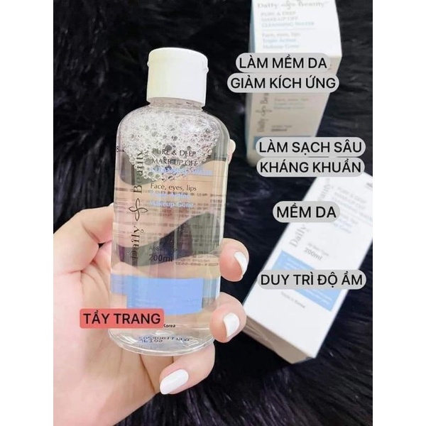 NƯỚC TẨY TRANG DAILY BEAUTY, HỖ TRỢ LÀM MỀM DA, GIẢM KÍCH ỨNG DA, LÀM SẠCH SÂU, KHÁNG KHUẨN.