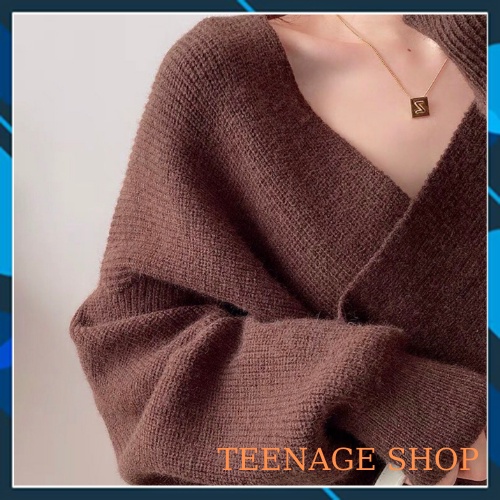 Áo len nữ form rộng tay dài cổ V ulzzang kiểu Hàn Quốc | BigBuy360 - bigbuy360.vn