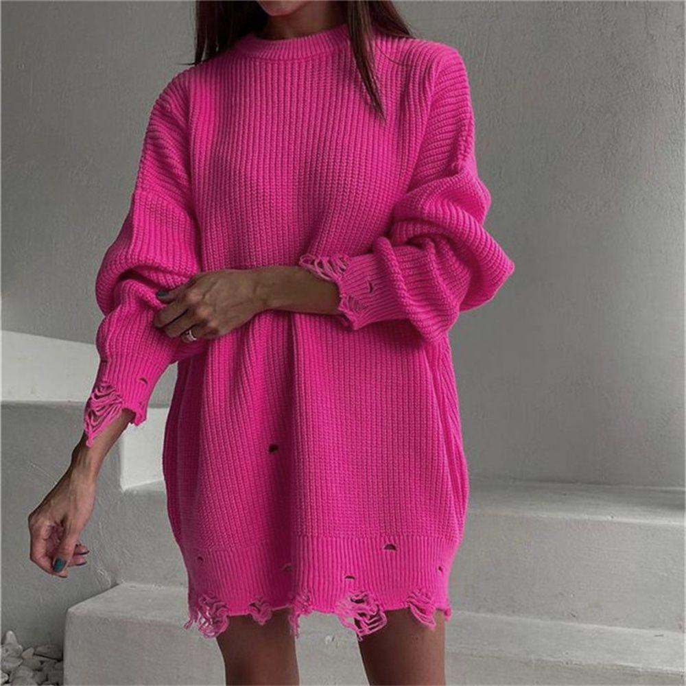Áo Sweater Tay Dài Cổ Tròn Thiết Kế Xẻ Cá Tính