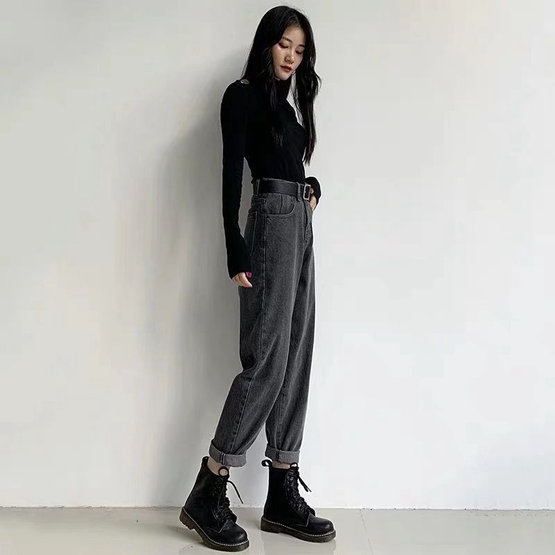 Quần Jean Dài Lưng Cao Dáng Rộng Phong Cách Hàn Quốc Thời Trang Mới Cho Nữ