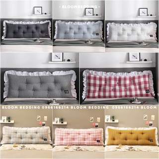 Gối Tựa Đầu Giường Chất Liệu Đũi Mát Dài 1m8 - Kẻ Hàn IKEA (Hàng loại 1)