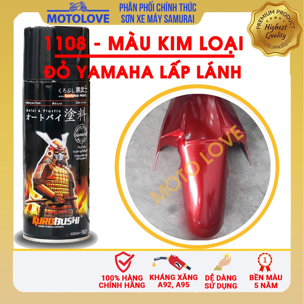 Sơn Samurai đỏ Yamaha lấp lánh ánh kim 1108** - chai sơn xịt chuyên dụng nhập khẩu từ Malaysia.