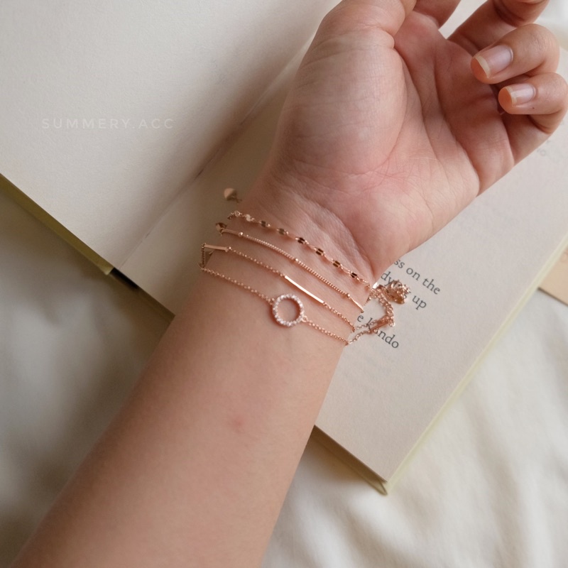 Vòng tay bạc 925 SUMMERY dây đôi 2 tầng lắc tay S925 mạ vàng hồng