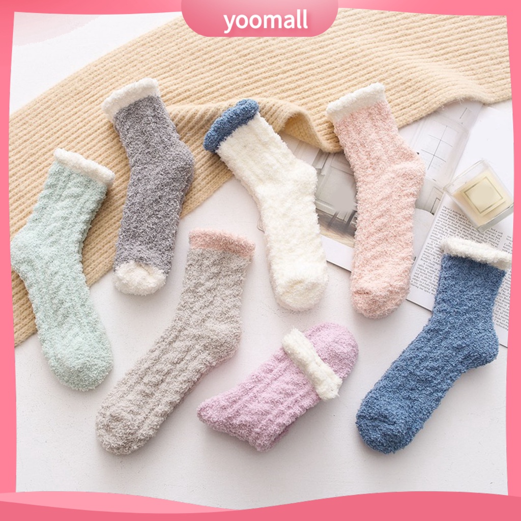 1 Đôi Tất Dài Bằng Vải Lông Cừu San Hô Dày Ấm Áp Cho Mùa Đông