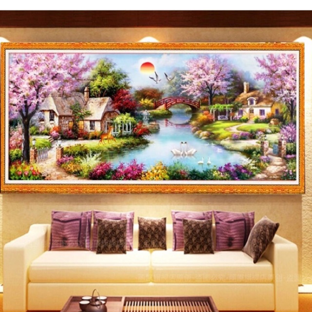 Tranh thêu phong cảnh 152x82cm
