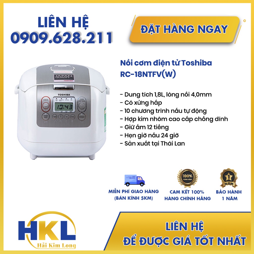 Nồi cơm điện tử Toshiba 1.8 lít RC-18NMFVN(WT)/RC-18NTFV(W), hàng mới 100%,chính hãng