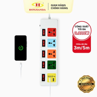 Ổ cắm điện đa năng Có USB Honjianda Mã 06 Nhiều công tắc Dây 3m 5m