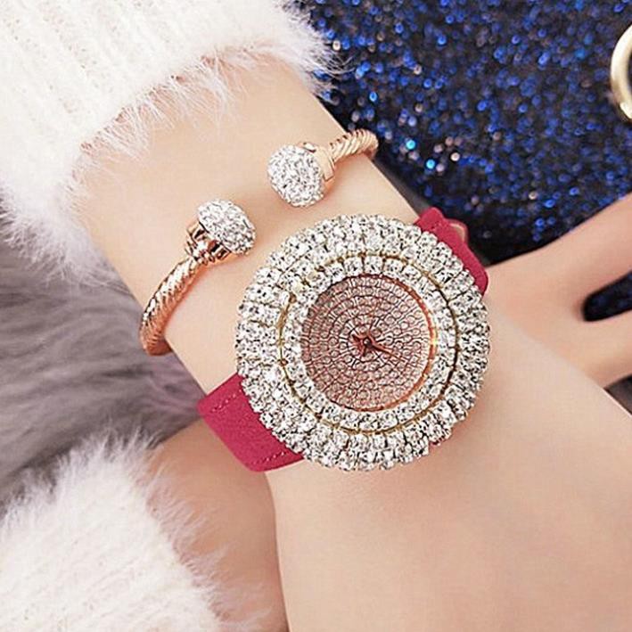 Đồng hồ nữ halie đính đá dây da đỏ