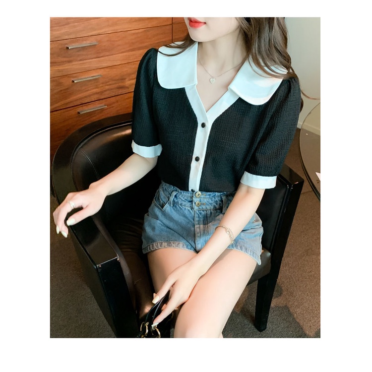 Áo chiffon Ngắn Tay Cổ Búp Bê Phong Cách Phương Tây Thời Trang Mùa Hè Cho Nữ