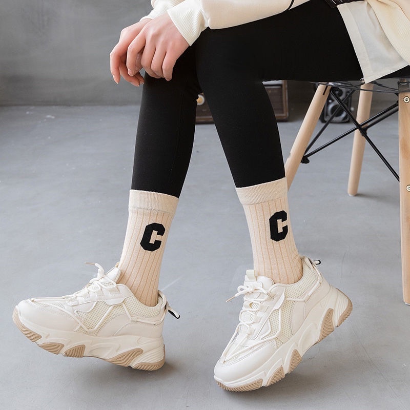 [Tonashoe] Tất Cổ Cao Hoạ Tiết Chữ C Nam Nữ