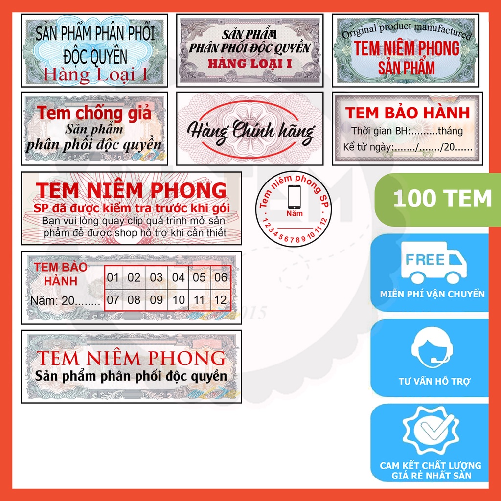 100c tem vỡ niêm phong sản phẩm (10 loại in sẵn)