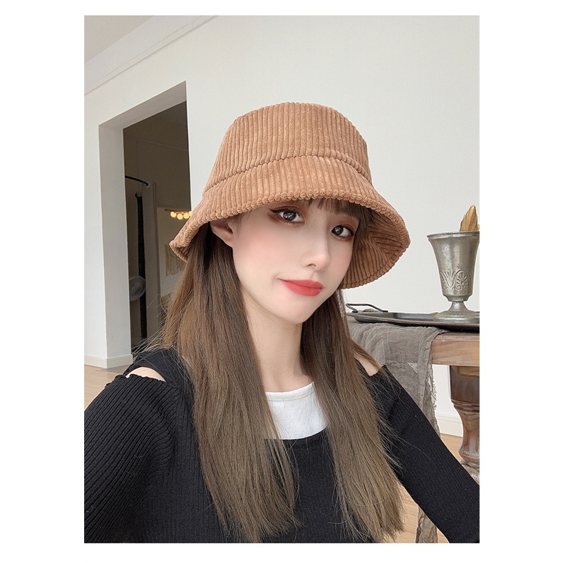 Mũ Bucket Chất Nhung Phong Cách Thời Trang Thu Đông Nhật Bản Dành Cho Nữ