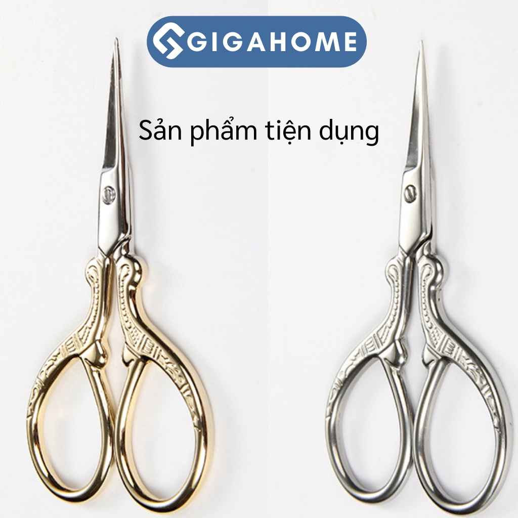 Kéo Cắt Tỉa Lông Mày Mini GIGAHOME Mạ Vàng, In Họa Tiết Hạc Sang Chảnh 9847