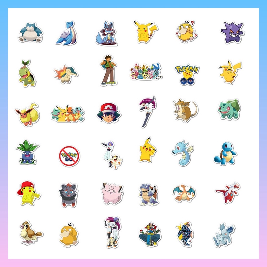 Set 80 Nhãn Dán Pokemon Sticker Hoạt Hình Đáng Yêu Chống Thấm Nước Trang Trí Mũ Bảo Hiểm, Laptop, Điện Thoại, Guitar