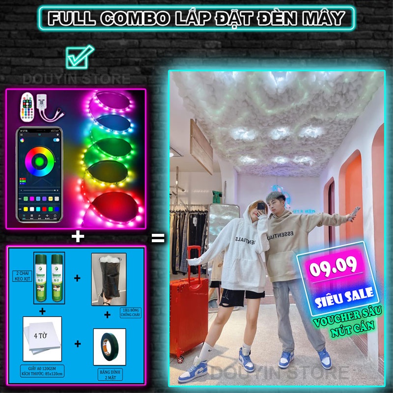 COMBO Phụ kiện bông làm đèn đám mây dây đèn led ARGB dây 5m,10m mix màu
