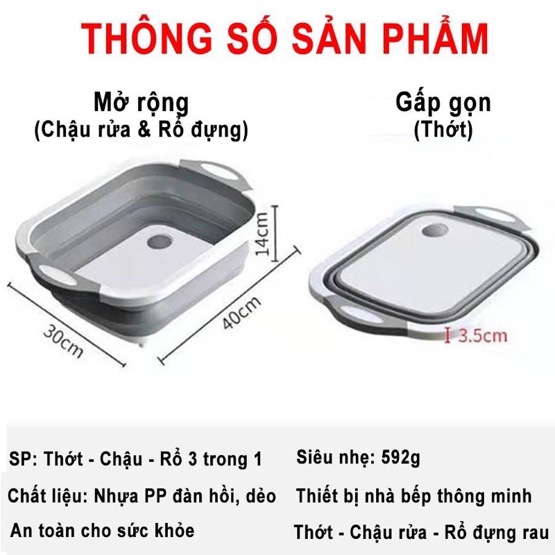 Thớt nhựa đa năng tiện lợi 3 trong 1 kiêm chậu rửa, rổ, thớt tiện ích