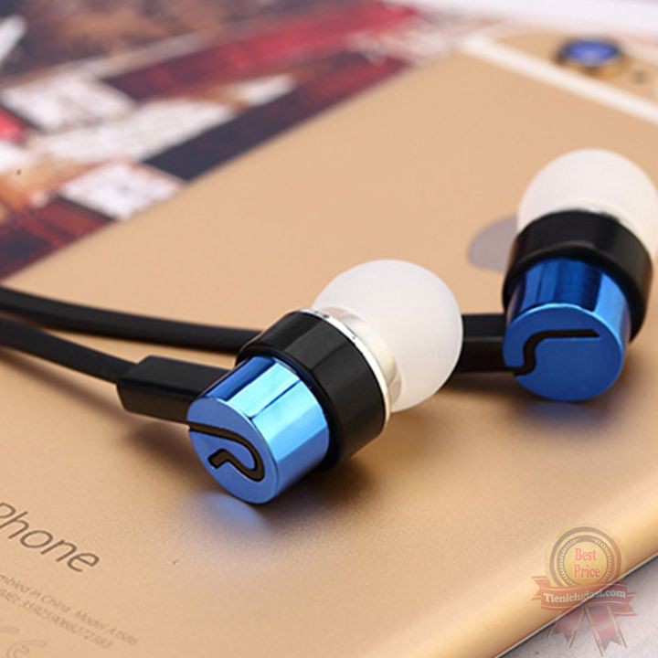 Tai nghe in ear bọc kim loại cao cấp dây cao su chất âm tạm bass ấm | Tai nghe nhét tai không kèm mic jack 3.5 mm