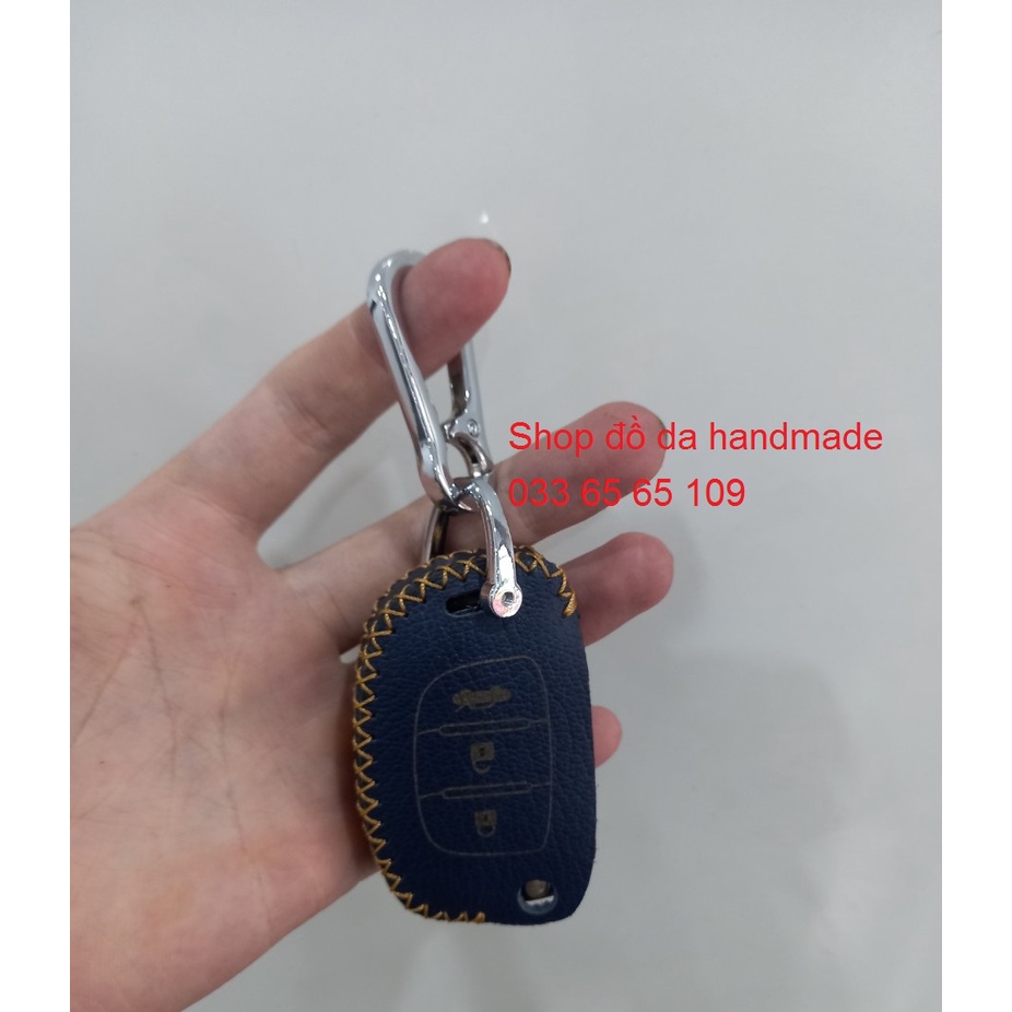 [Giá sỉ] Bao da chìa gập xe Hyundai I10, I20, I30, accent, tucson, santafe...bằng da bò (handmade), kèm tặng móc khóa