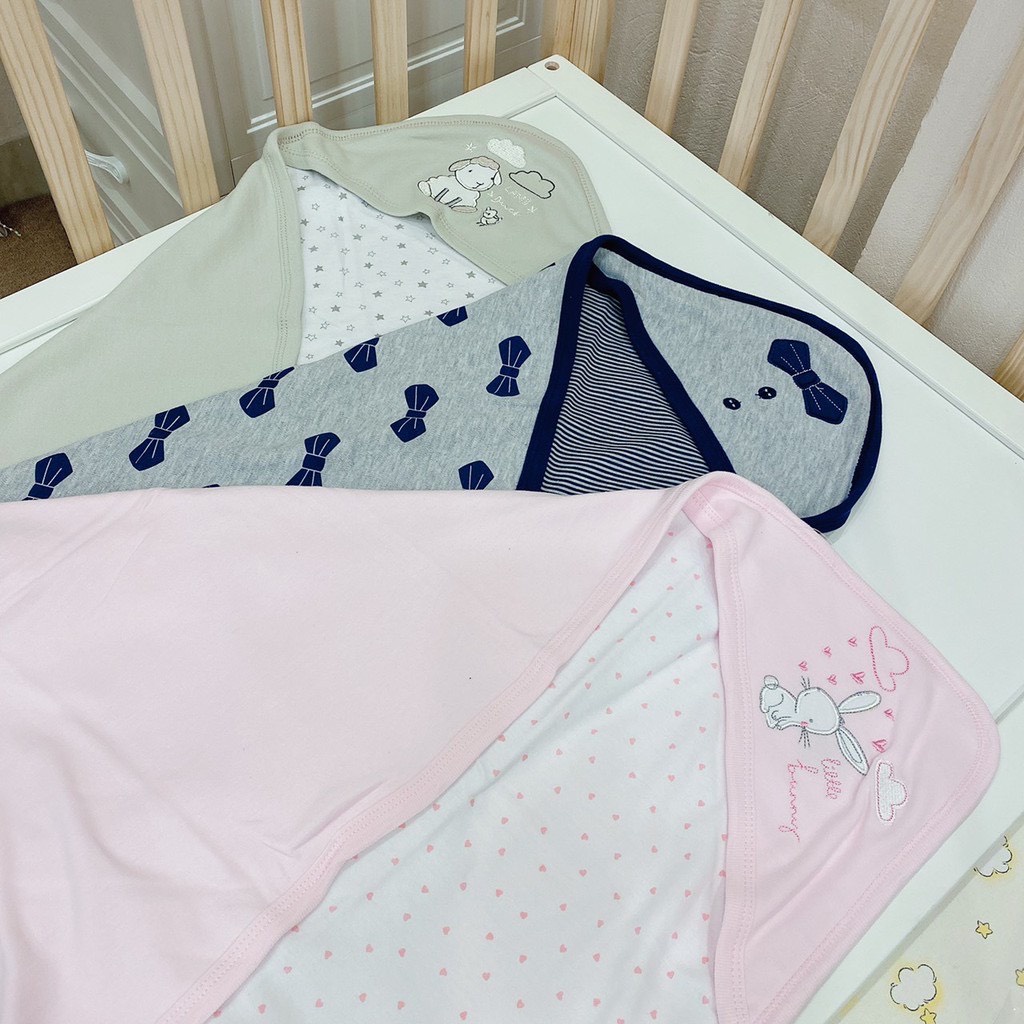 Chăn ủ cho bé sơ sinh 2 lớp Little Duck vải cotton 76x76cm mềm mại nhiều hình đáng yêu Bunakids PN20