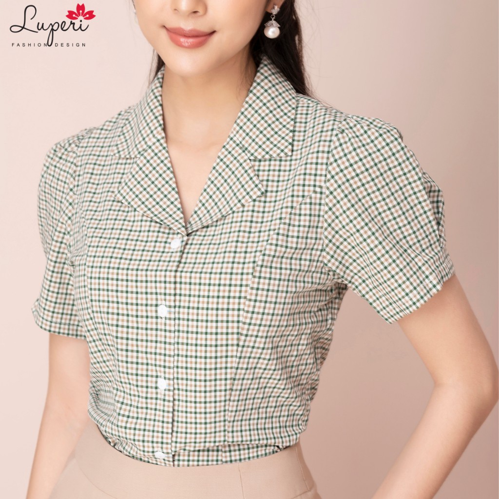 Áo Sơ Mi Thiết Kế Nữ Cao Cấp LUPERI Dáng Suông, Họa Tiết Kẻ Sọc, Cổ Bẻ, Phù Hợp Với Nhiều Loại Trang Phục LFSM1216