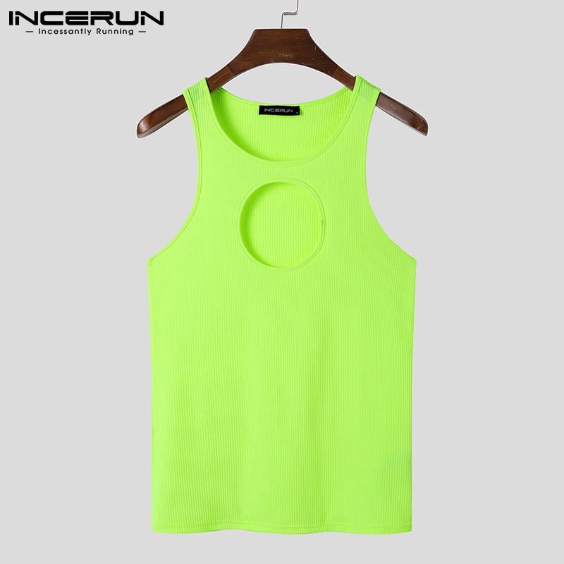 Áo thun ba lỗ INCERUN cổ tròn không tay màu trơn khoét lỗ thời trang cho nam