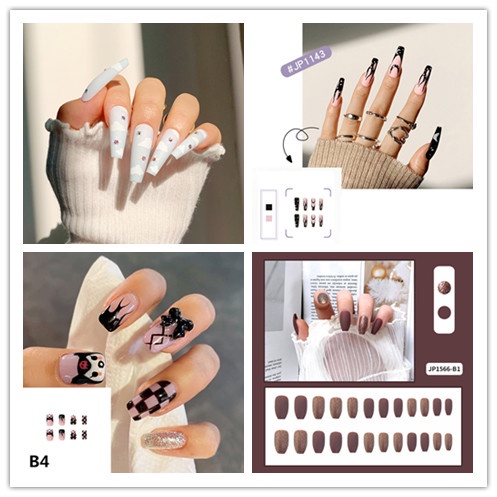 Bộ 24 Móng Tay Giả Đính Nơ Chống Thấm Nước Thời Trang Cho Nữ