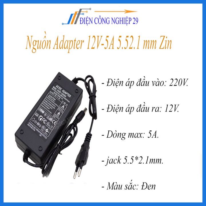 Nguồn Adapter 12V-5A 5.5*2.1 mm Zin