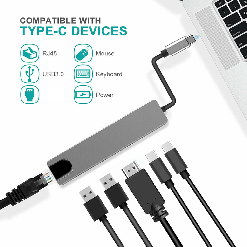 Bộ Chia Cổng Usb-C 6 Trong 1 Type-C 4k Hdmi-Compatible Rj45 Ethernet Lan Cho Nintendo Switch