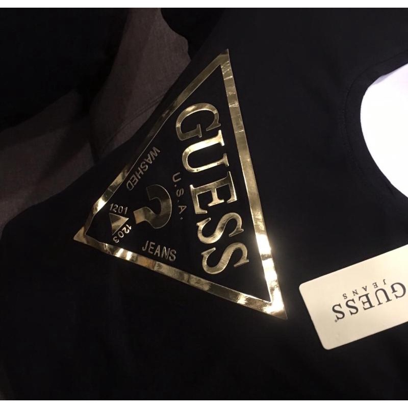 Áo Thun Tay Ngắn Cổ Tròn In logo GUESS Màu Đồng Thời Trang Cho Nam Và Nữ Kèm Thẻ